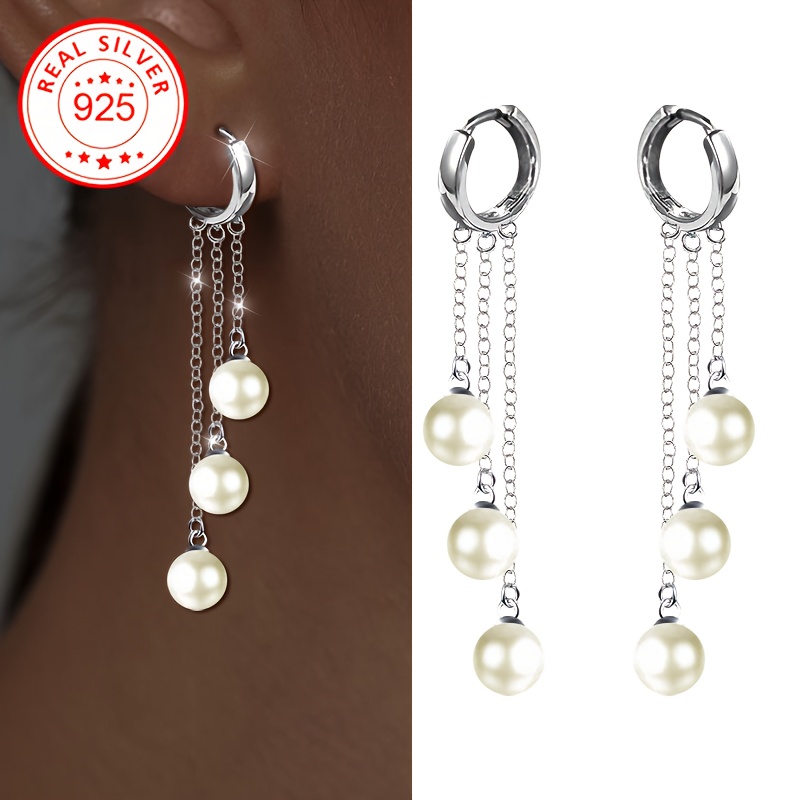 Stylish Drop Earrings with Tassel Lines and Shell Pearl Inlays